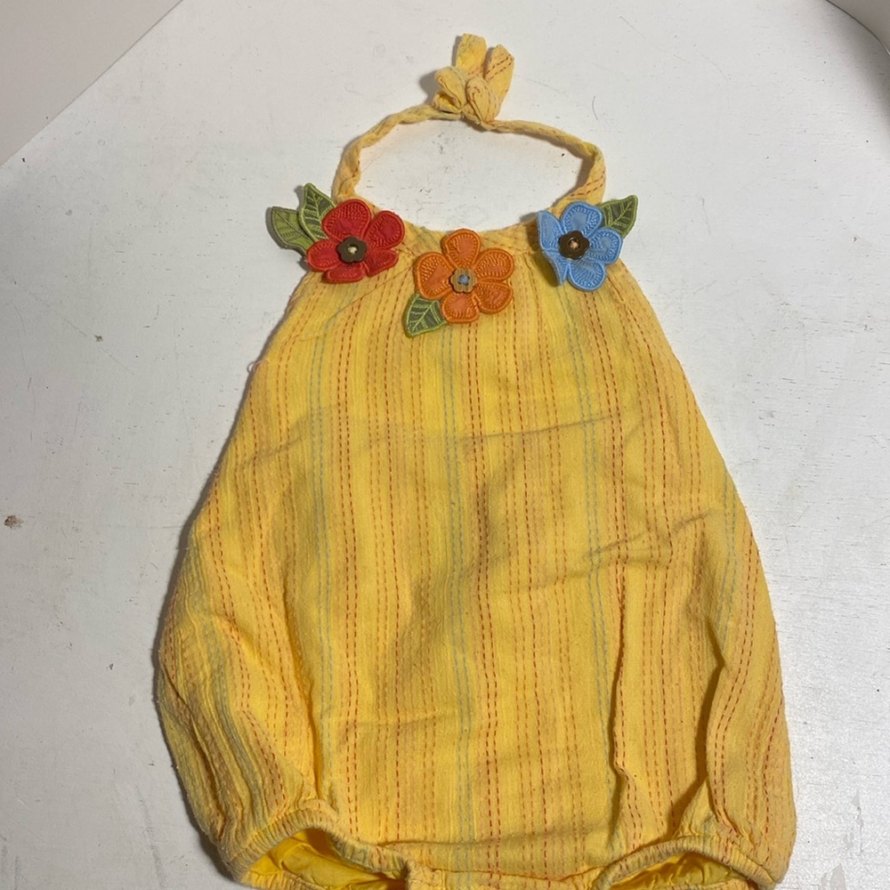 Gymboree Yellow Halter One Piece, embroidered flowers, size 6-12 months